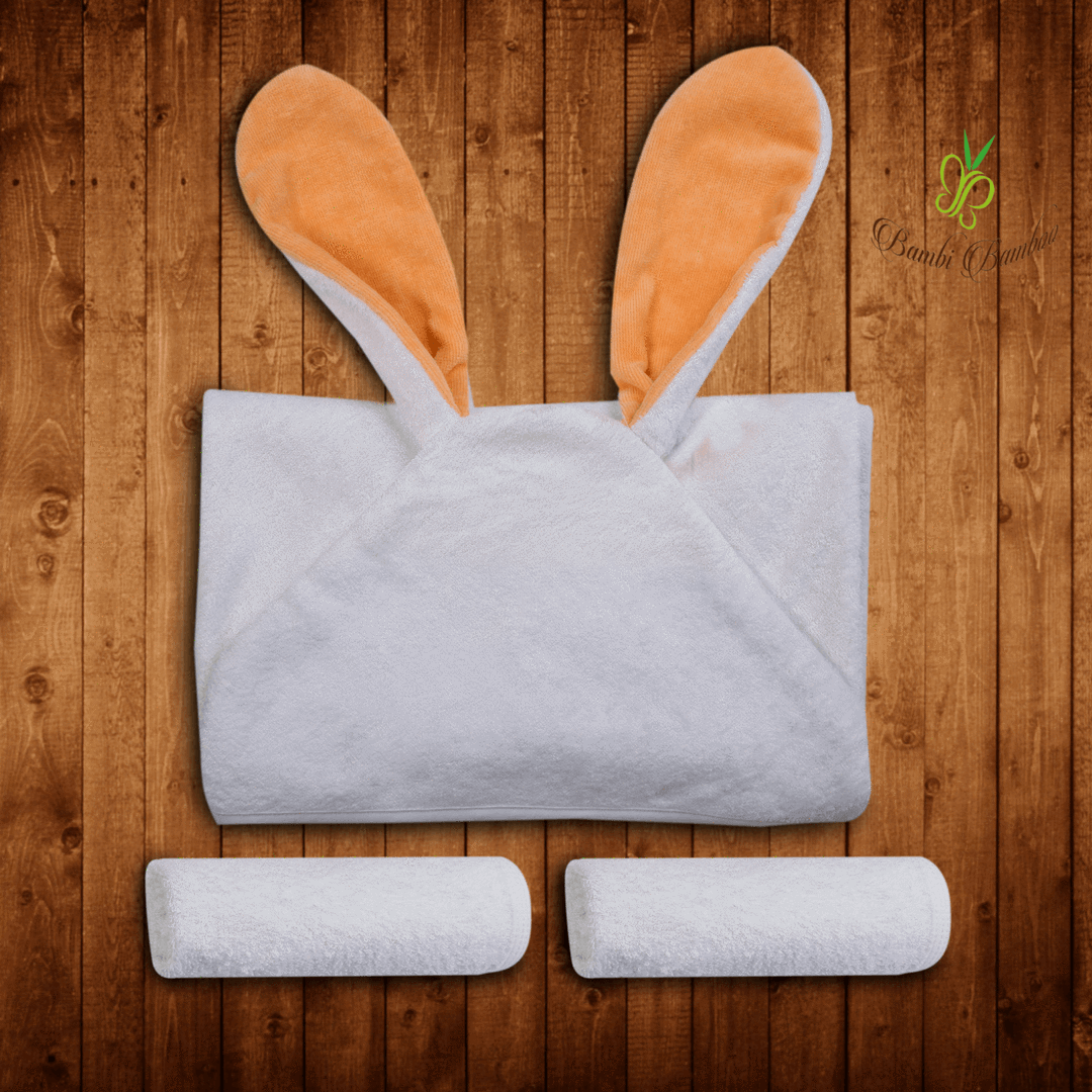 Organic Bamboo Hooded Towel Set with Bunny Ears & Family Towels