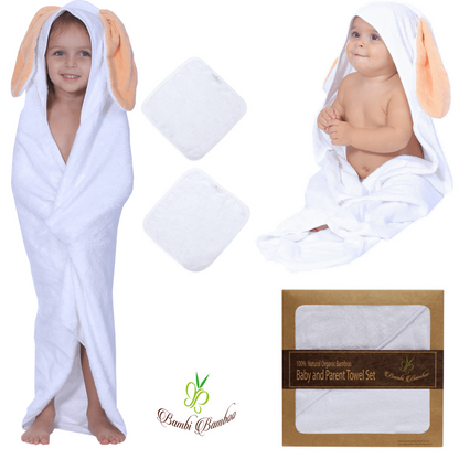 Organic Bamboo Hooded Towel Set with Bunny Ears & Family Towels