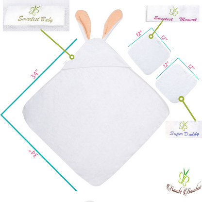 Organic Bamboo Hooded Towel Set with Bunny Ears & Family Towels