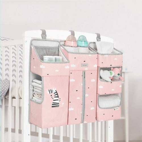 3-in-1 Bedside Crib Storage Bag with Adjustable Hanger & Organizer