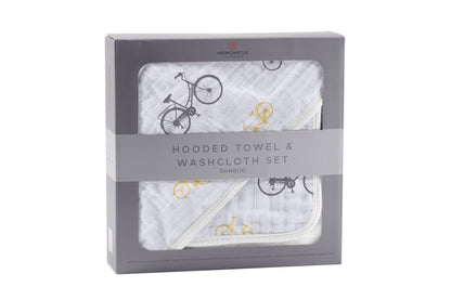 100% Natural Bamboo Muslin Hooded Towel with Washcloth Set