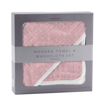 100% Natural Bamboo Muslin Hooded Towel with Washcloth Set