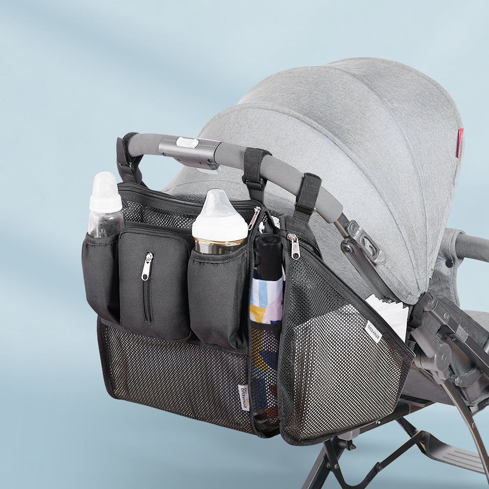 2-Piece Mesh Stroller Organizer Set with Insulated Cup Holder & Adjustable Straps