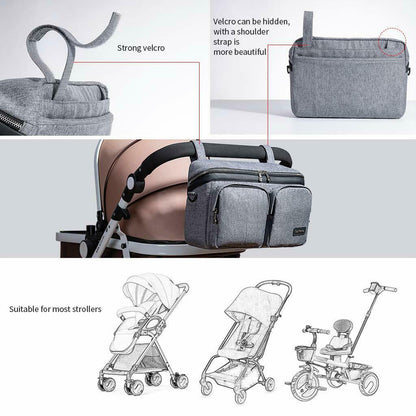 11-Pocket Stroller Organizer Caddy Bag with Insulated Bottle Holders & Detachable Shoulder Strap